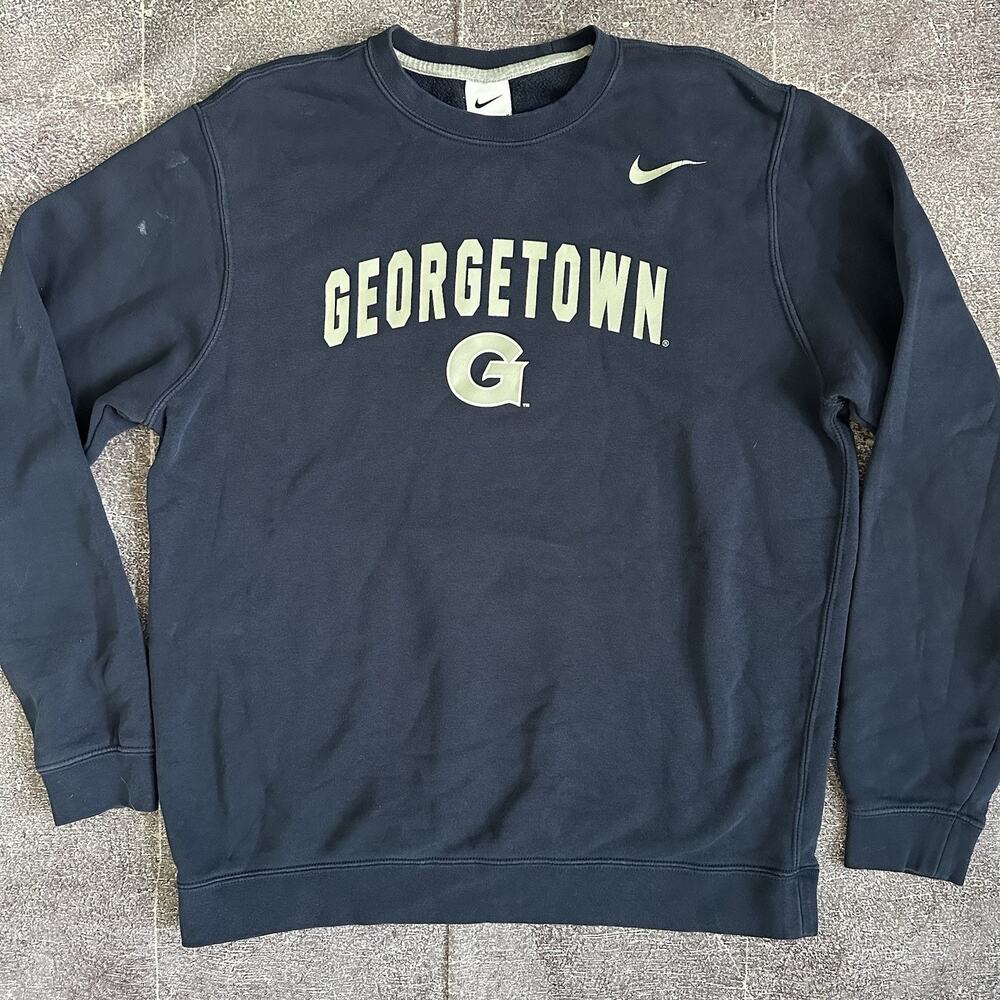 Mens Nike Georgetown Hoyas Navy Blue Spell Out Crewneck Pullover Sweatshirt Sz M